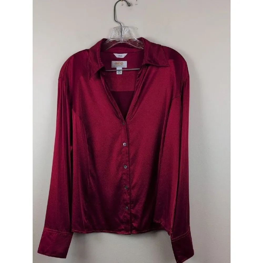 Talbots Woman Petites Red Silk Long-Sleeve Button-Up Blouse Top Size 20WP